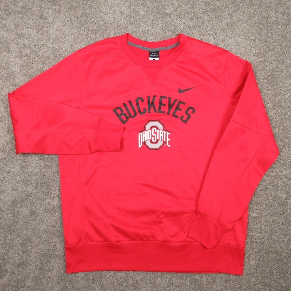 Ohio State Buckeyes Sweater Mens‎ Large Red Nike Thermafit Crewneck Sweatshirt